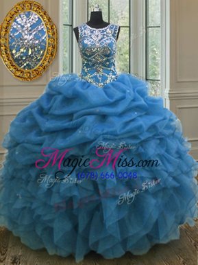 Scoop Sleeveless Beading and Ruffles and Pick Ups Lace Up 15 Quinceanera Dress