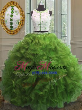 Custom Made Green Scoop Neckline Appliques and Ruffles 15 Quinceanera Dress Sleeveless Clasp Handle