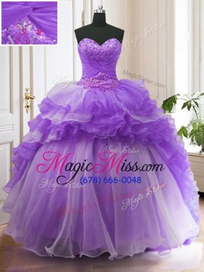 Fabulous Sleeveless Sweep Train Beading and Ruffled Layers Lace Up Quinceanera Dress