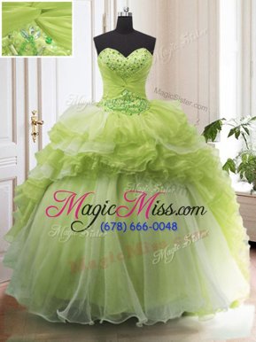 Romantic Sleeveless Sweep Train Beading and Ruffled Layers Lace Up 15th Birthday Dress