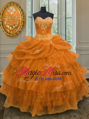 Fantastic Sweetheart Sleeveless Organza Vestidos de Quinceanera Beading and Ruffled Layers and Pick Ups Lace Up