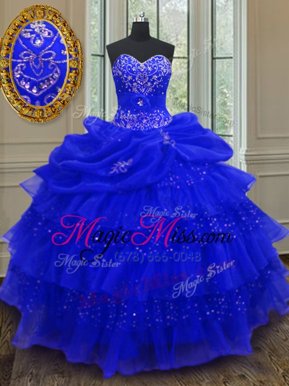Dynamic Sleeveless Beading and Ruffled Layers and Pick Ups Lace Up Ball Gown Prom Dress