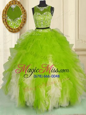 Superior Scoop Yellow Green Zipper 15th Birthday Dress Beading and Ruffles Sleeveless Floor Length