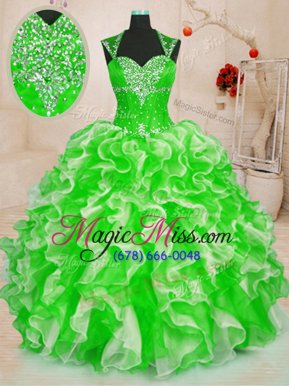 Nice Sleeveless Lace Up Floor Length Beading and Ruffles 15 Quinceanera Dress