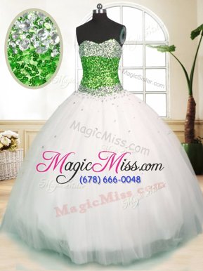 Dazzling Tulle Sweetheart Sleeveless Zipper Beading Quinceanera Dresses in White