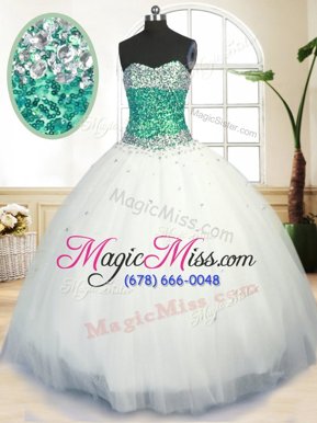 Low Price Floor Length Lace Up Quinceanera Dress White and In for Military Ball and Sweet 16 and Quinceanera with Beading