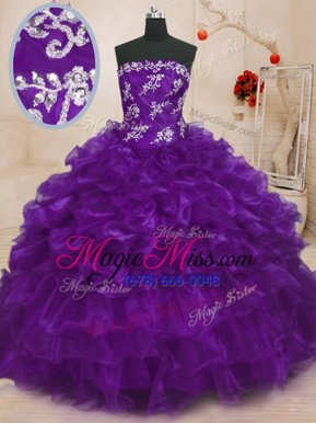 Beauteous Organza Sleeveless Floor Length Quinceanera Gowns and Beading and Appliques and Ruffles