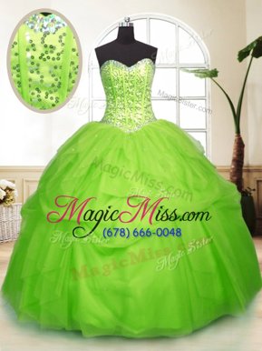 Cheap Yellow Green Sleeveless Floor Length Sequins and Pick Ups Lace Up Vestidos de Quinceanera