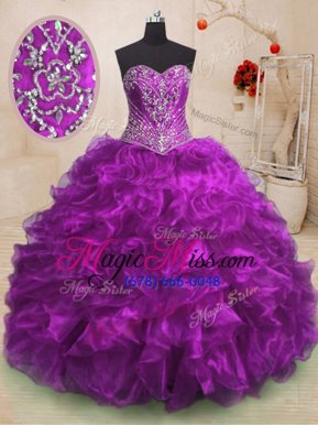 Edgy With Train Lace Up Quinceanera Dresses Purple and In for Military Ball and Sweet 16 and Quinceanera with Beading and Ruffles Sweep Train