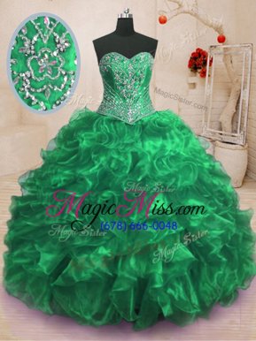 Hot Selling With Train Green Quinceanera Gown Sweetheart Sleeveless Sweep Train Lace Up