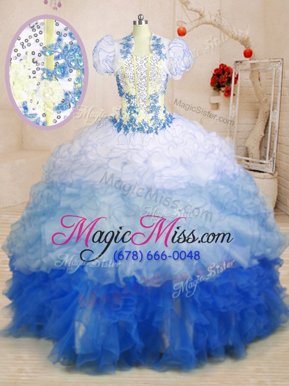 Custom Fit Multi-color Sleeveless Beading and Appliques and Ruffles With Train Quinceanera Gown
