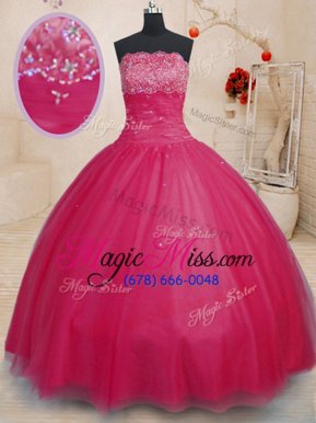 Ideal Ball Gowns Sweet 16 Dress Coral Red Off The Shoulder Tulle Sleeveless Floor Length Lace Up