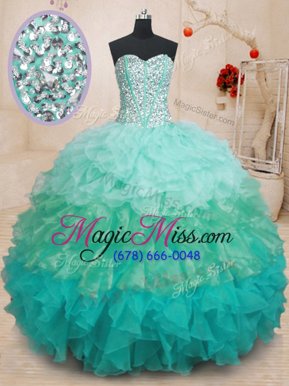 High Quality Sleeveless Beading and Ruffles Lace Up Quinceanera Gowns