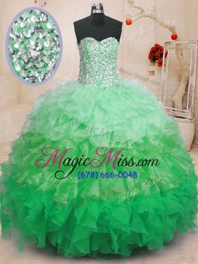 Graceful Sweetheart Sleeveless Organza Quinceanera Gown Ruffles Lace Up