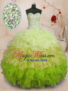 Dazzling Sleeveless Floor Length Beading and Ruffles Lace Up Quinceanera Gown with Multi-color