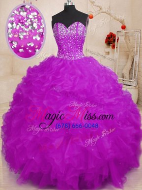 Purple Lace Up Quinceanera Gowns Beading Sleeveless Floor Length