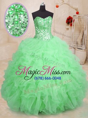 Best Green Sweetheart Neckline Beading and Ruffles 15 Quinceanera Dress Sleeveless Lace Up