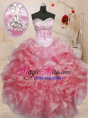 Luxurious Baby Pink Lace Up Vestidos de Quinceanera Beading Sleeveless Floor Length