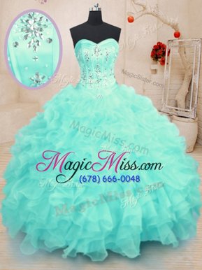 Eye-catching Turquoise Lace Up Sweetheart Beading and Ruffles Quinceanera Dresses Organza Sleeveless