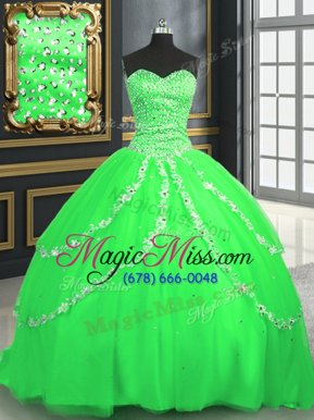 Eye-catching Sleeveless Brush Train Beading and Appliques With Train Quinceanera Gowns