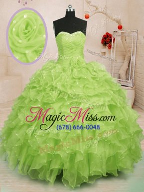 Edgy Sleeveless Beading and Ruffles and Hand Made Flower Lace Up Quinceanera Gown