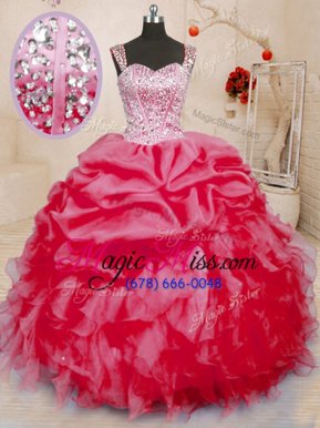 Sophisticated Organza Sleeveless Floor Length Vestidos de Quinceanera and Beading and Ruffles and Pick Ups