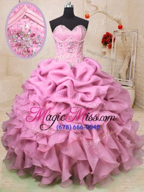 Glorious Sleeveless Lace Up Floor Length Beading and Ruffles and Pick Ups 15th Birthday Dress