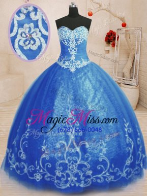 Admirable Blue Sleeveless Tulle Lace Up Vestidos de Quinceanera for Military Ball and Sweet 16 and Quinceanera