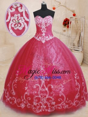 Vintage Red Lace Up Sweetheart Beading and Embroidery Quince Ball Gowns Tulle Sleeveless