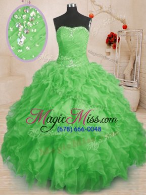 Low Price Organza Lace Up Sweet 16 Dresses Sleeveless Floor Length Beading and Ruffles and Ruching