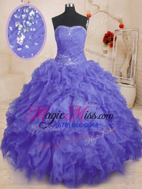 Free and Easy Purple Sleeveless Organza Lace Up Quinceanera Gowns for Military Ball and Sweet 16 and Quinceanera