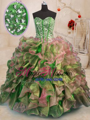 Admirable Sweetheart Sleeveless Quinceanera Dress Floor Length Beading and Ruffles Multi-color Organza