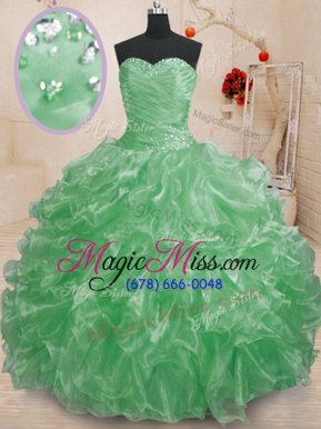 Dynamic Green Quinceanera Gown Military Ball and Sweet 16 and Quinceanera and For with Beading and Ruffles Sweetheart Sleeveless Lace Up