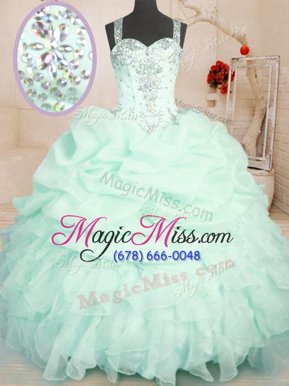 Customized Apple Green Zipper Quinceanera Dresses Beading and Ruffles and Pick Ups Sleeveless Floor Length