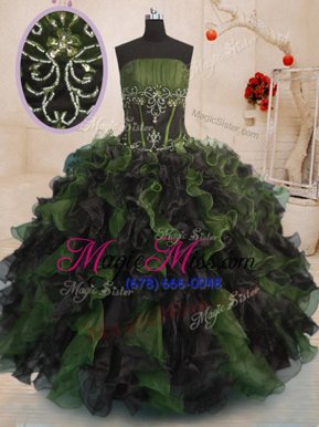 Fantastic Multi-color Ball Gowns Strapless Sleeveless Organza Floor Length Lace Up Beading and Ruffles Quince Ball Gowns