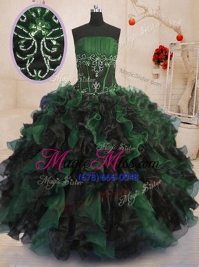 Noble Multi-color Ball Gowns Beading and Ruffles Quince Ball Gowns Lace Up Organza Sleeveless Floor Length