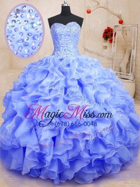 High Class Purple Sweetheart Neckline Beading and Ruffles 15th Birthday Dress Sleeveless Lace Up