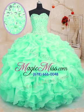 Gorgeous Floor Length Lace Up Vestidos de Quinceanera Apple Green and In for Military Ball and Sweet 16 and Quinceanera with Beading and Ruffles