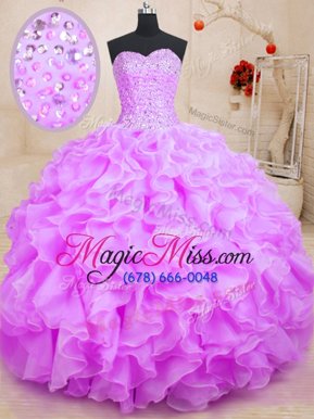 Eye-catching Purple Ball Gowns Beading and Ruffles Sweet 16 Dresses Lace Up Organza Sleeveless Floor Length