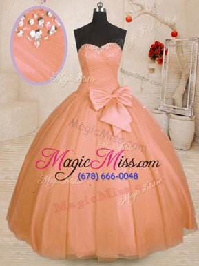 Orange Quinceanera Gowns Military Ball and Sweet 16 and Quinceanera and For with Beading and Bowknot Sweetheart Sleeveless Lace Up