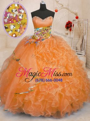 Glorious Floor Length Ball Gowns Sleeveless Orange 15 Quinceanera Dress Lace Up