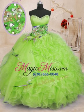 Amazing Yellow Green Sweetheart Lace Up Beading and Ruffles Quinceanera Dresses Sleeveless