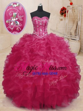 Affordable Organza Sleeveless Floor Length Quinceanera Gown and Beading and Ruffles