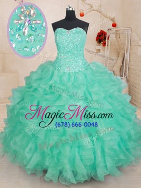 Designer Apple Green Vestidos de Quinceanera Military Ball and Sweet 16 and Quinceanera and For with Beading and Ruffles Sweetheart Sleeveless Lace Up