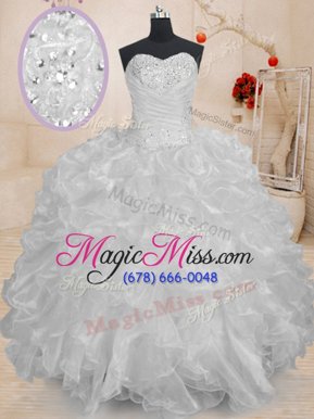 Traditional Floor Length White Quinceanera Dresses Organza Sleeveless Beading and Ruffles