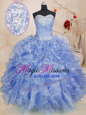 Spectacular Beading and Ruffles 15th Birthday Dress Purple Zipper Sleeveless Floor Length