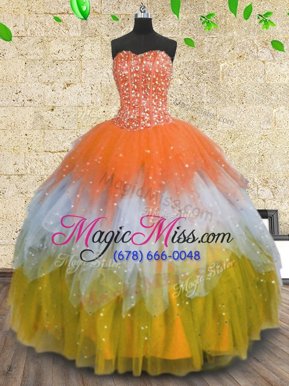 Superior Multi-color Lace Up Quinceanera Dresses Beading and Ruffles and Sequins Sleeveless Floor Length