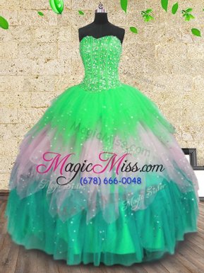 Pretty Sequins Floor Length Ball Gowns Sleeveless Multi-color Ball Gown Prom Dress Lace Up