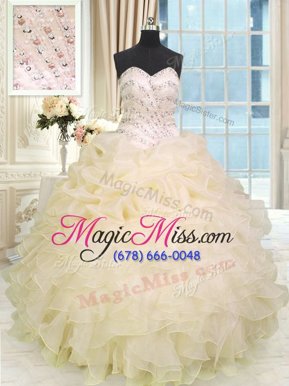 Dazzling Beading and Ruffles Vestidos de Quinceanera Champagne Lace Up Sleeveless Floor Length