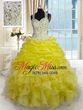 Cheap Floor Length Yellow Quinceanera Gowns Straps Sleeveless Zipper